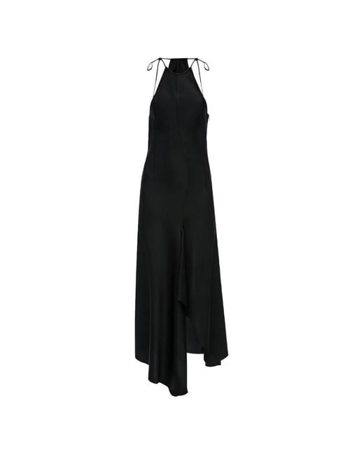 Victoria Beckham Black Robe Mi-Longue À Ourlet Asymétrique Et Dos Nu