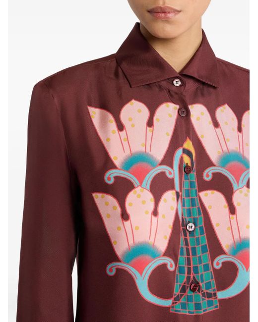 Etro Red Floral Print Silk Shirt