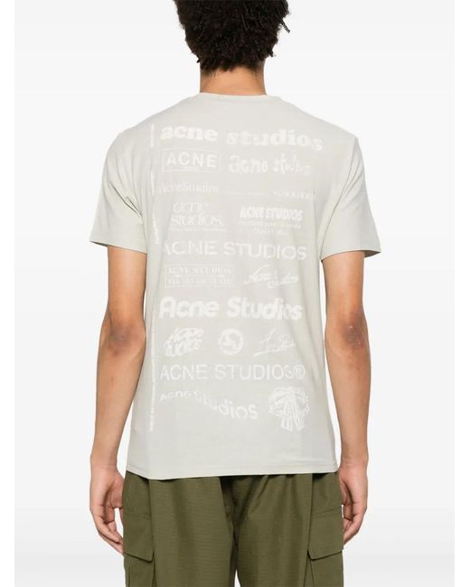 Acne White Logo-Print Organic-Cotton T-Shirt