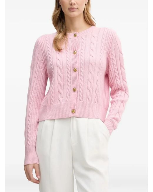 Barbour Pink Elina Cable Knit Button Cardigan