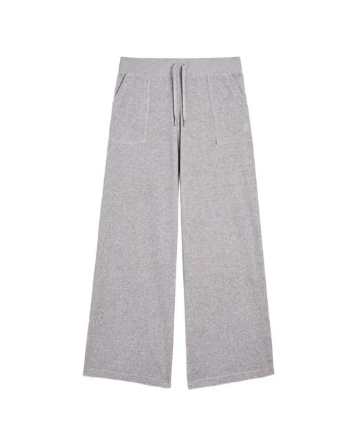 Juicy Couture Gray Wide-Leg Velour Track Pants