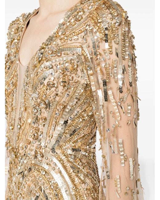 Jenny Packham Natural Gold Rush Sequined Cape Gown
