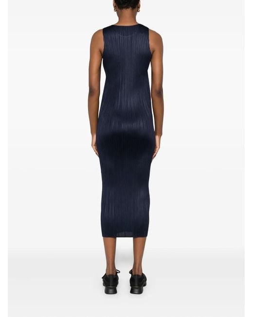 Pleats Please Issey Miyake Blue Pleated Sleeveless Midi Dress