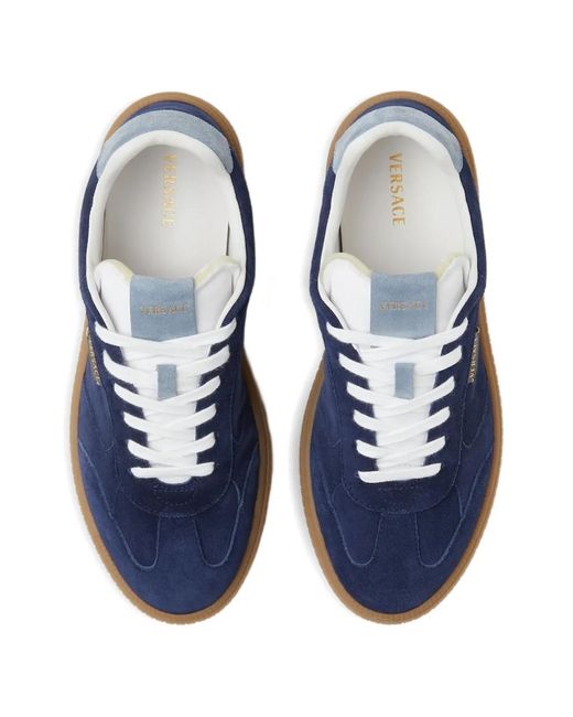 Versace Blue Baskets Greca Court En Daim for men