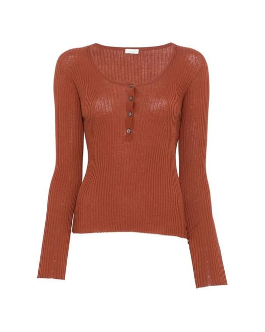 Roberto Collina Brown Ribbed-Knit Button-Up T-Shirt