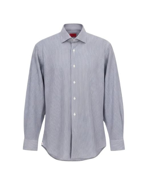 Isaia Blue Vertical-Stripe Shirt for men