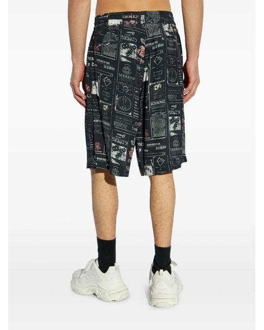 Iceberg Black Printed Shorts for men