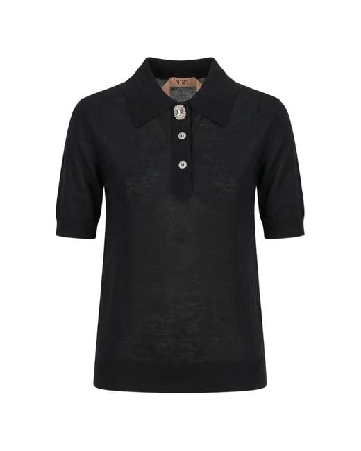 N°21 Black Jewel-Button Polo Shirt