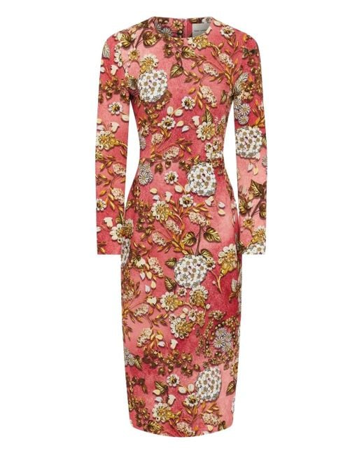 Mary Katrantzou Red Naomi Floral-Print Long-Sleeve Midi Dress