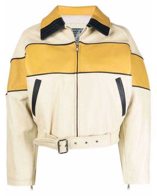 DIESEL Yellow Colour-block Leather Jacket
