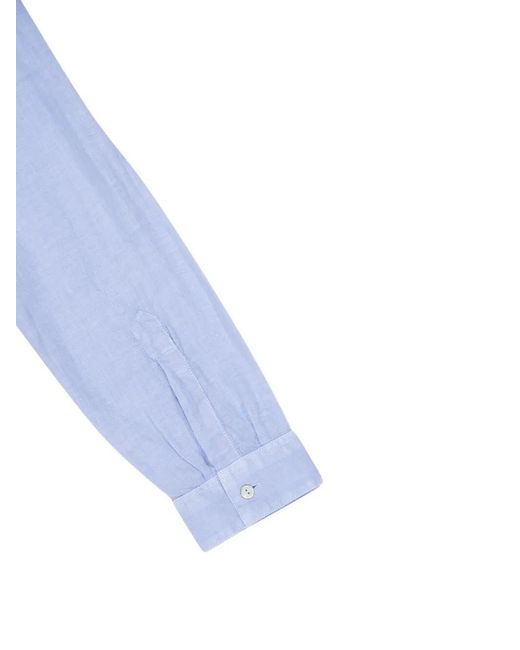 120% Lino Blue Long-Sleeves Button-Up Shirt