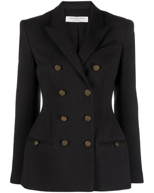 Philosophy Di Lorenzo Serafini Black Double-Breasted Fitted-Waistline Blazer