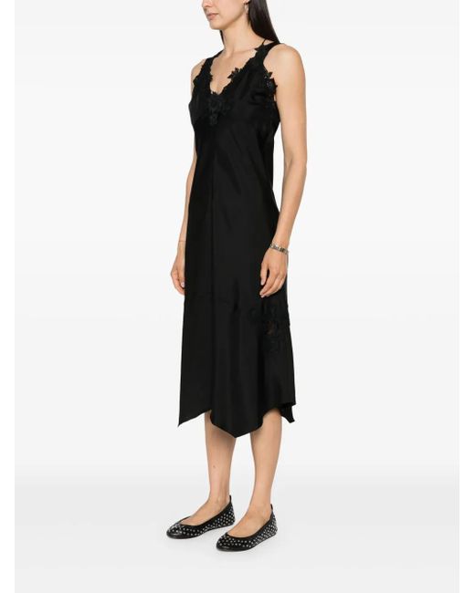 Dorothee Schumacher Black Lace-Appliqué Camisole Silk Dress