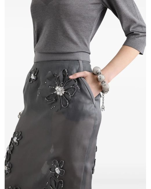Dolce & Gabbana Gray Floral-Appliqué Midi Skirt