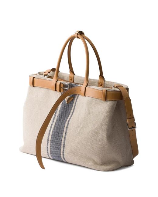 Prada Brown Buckle Canvas And Leather Bag for men