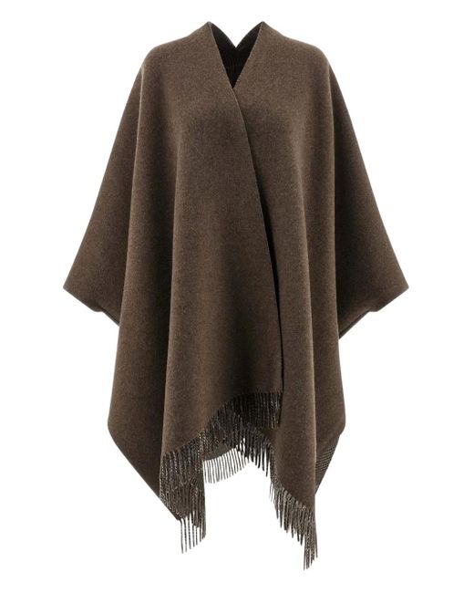 Brunello Cucinelli チェック フリンジ ポンチョ Gray