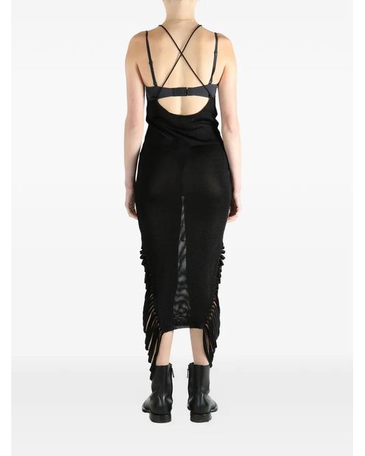 AISLING CAMPS Black Fringed Slip Midi Dress