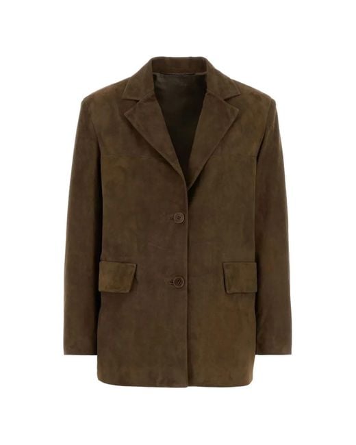 SANTORO Brown Suede Notched-Lapels Jacket