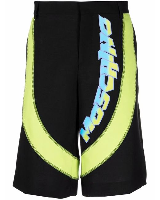 Moschino Black Logo-Print Tailored Shorts for men