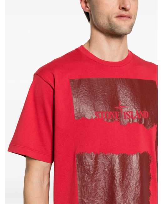 Stone Island Red Logo-print Cotton T-shirt for men
