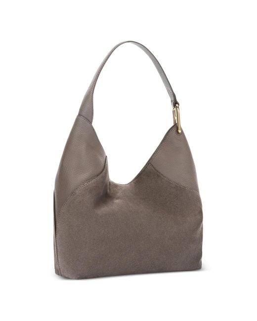 Furla Gray Lara Suede-Panel Shoulder Bag