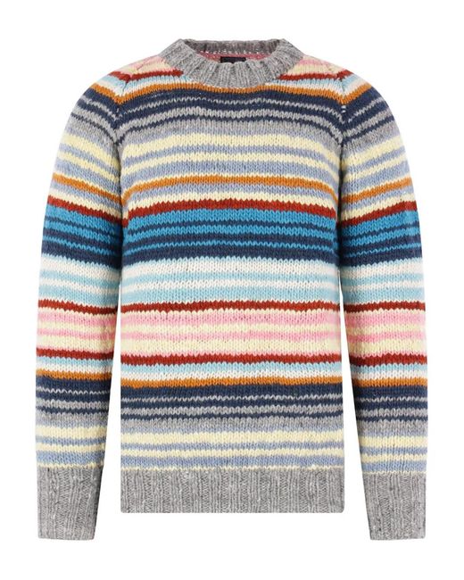 Chamula Gray Striped Crew-Neck Sweater for men