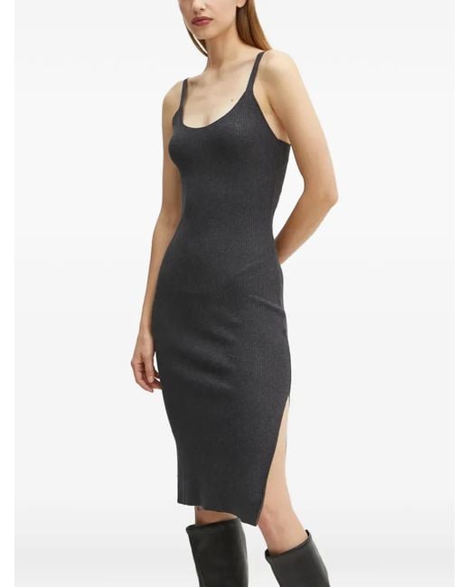 Morgan Black Rib Split Midi Dress