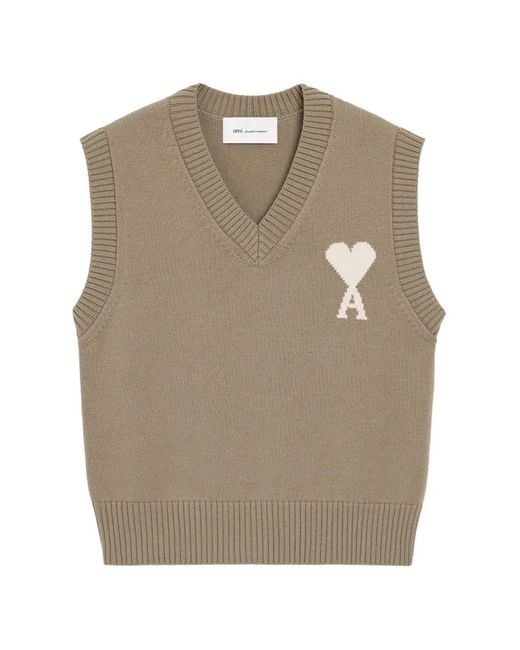 AMI Natural Ami De Coeur V-Neck Sleeveless Sweater
