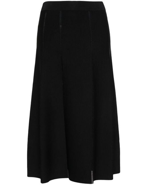 Zimmermann Black Ribbed-knit A-line Midi Skirt