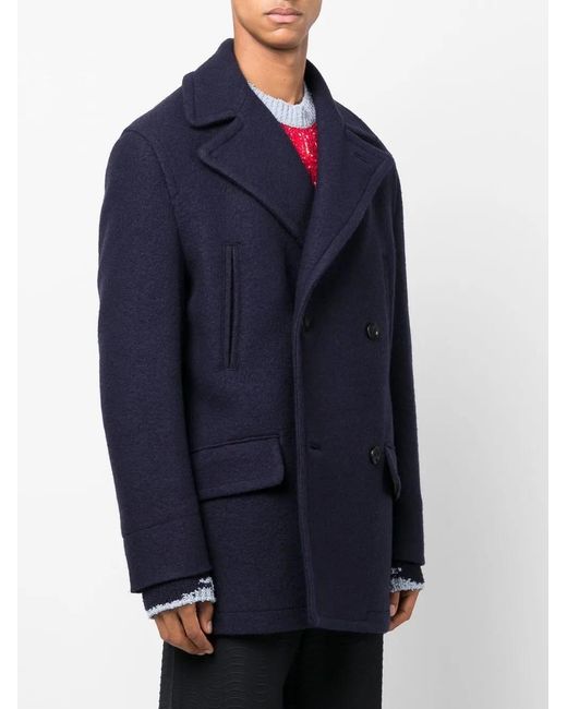 Marni Blue Double-Breasted Wool Coat for men