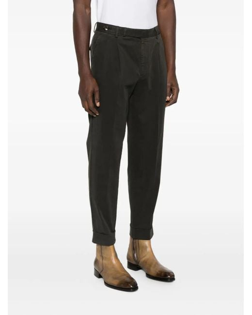 PT Torino Black Pleated Cuffed Trousers for men