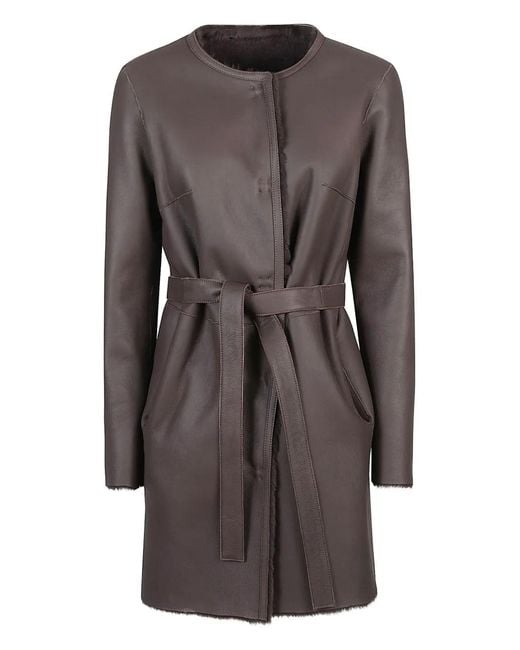 Desa Nineteenseventytwo Gray Sheepskin Belted Coat
