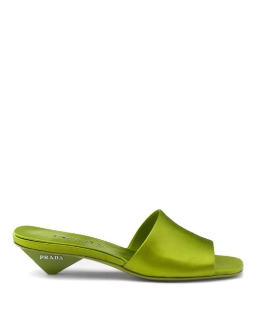 Prada 35Mm Triangle-Heel Satin Mules in Green | Lyst UK