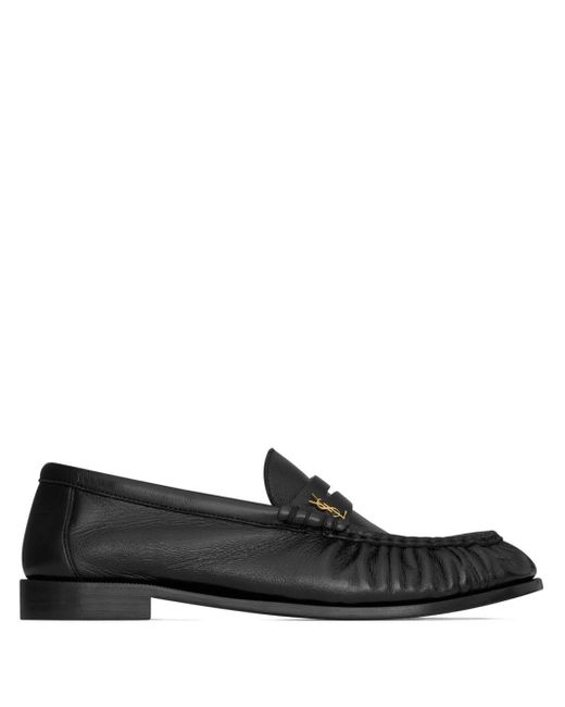 Mocassini loafer in pelle stropicciata lucida di Saint Laurent in Black da Uomo