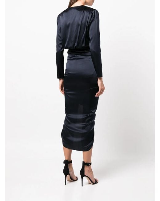 Veronica Beard Black Cameri Ruched Long-Sleeve Midi Dress