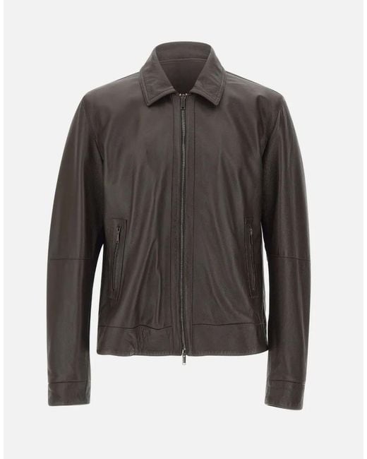 Volfagli Gray Tebe Pebbled Leather Jacket for men