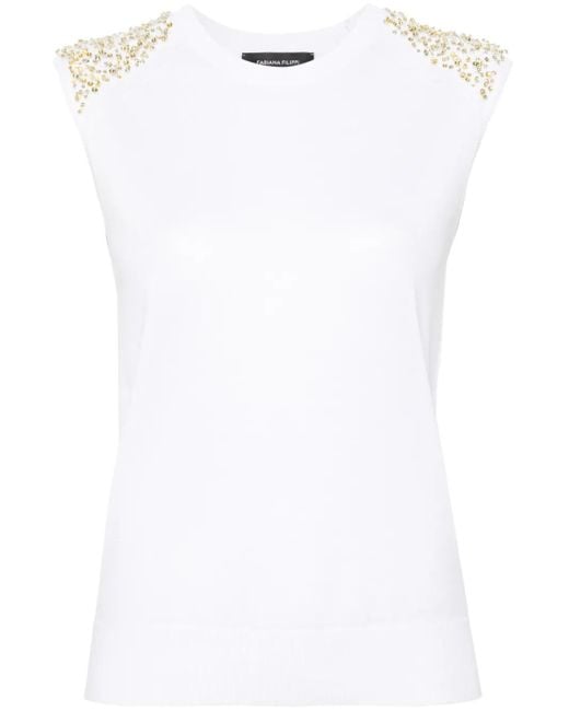 Fabiana Filippi White Sequin-Embellished Fine-Knit Top