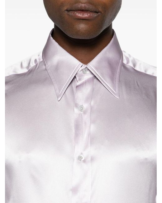 Tom Ford Pink Straight-point Collar Silk Shirt for men