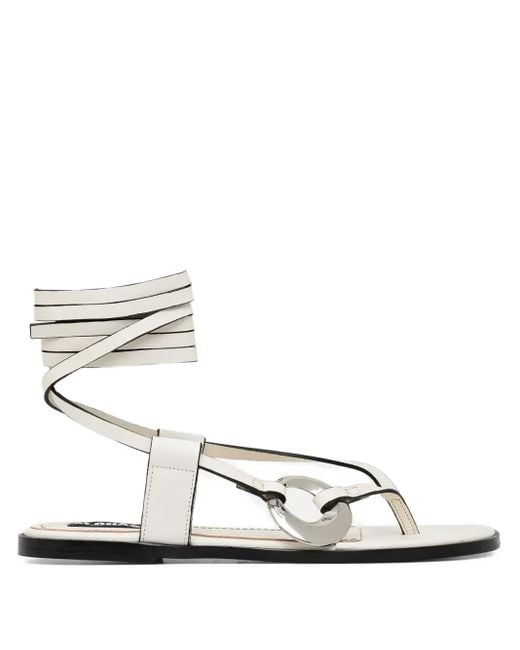 Alohas White Morosia Leather Ankle-Tie Sandals