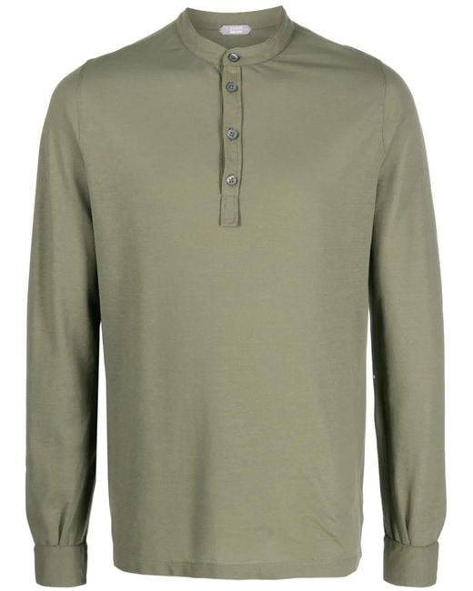 Zanone Green Band-Collar Polo Shirt for men
