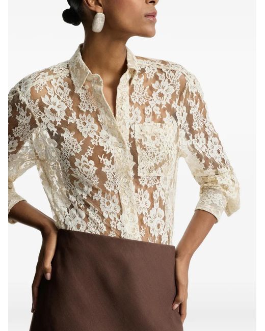 Brunello Cucinelli White Flower Jacquard Lace Shirt