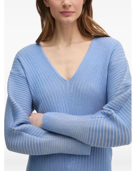 DKNY Blue V-Neck Ribbed Jumper