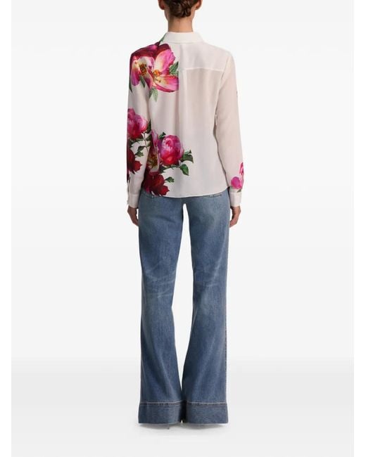 Alice + Olivia Red Printed Silk Shirt
