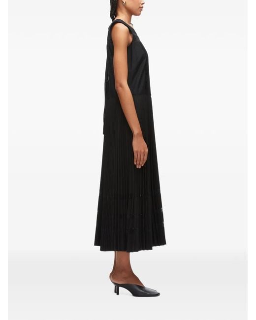 3.1 Phillip Lim Black Pleated A-Line Lace-Insert Midi Dress