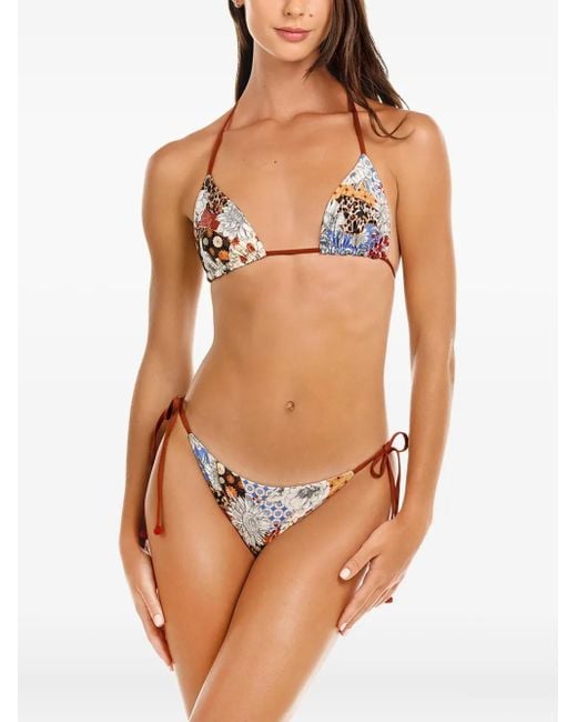 Agua Bendita White Patchwork-Print Tie-Side Bikini Bottoms
