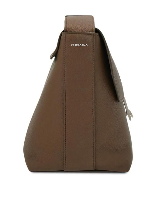 Ferragamo Brown Gancini-Plaque Leather Messenger Bag for men