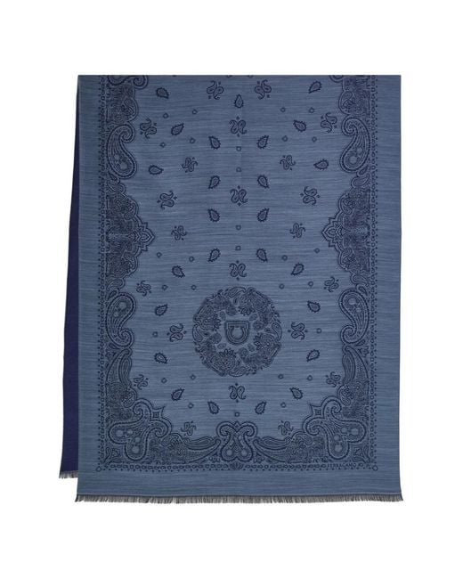 Ferragamo Blue Arabesque Print Stole for men