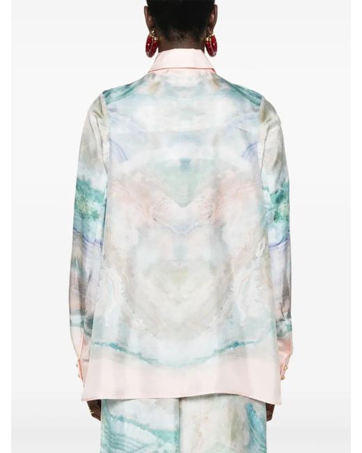 Zimmermann Blue Light Silk Shirt With Graphic Print