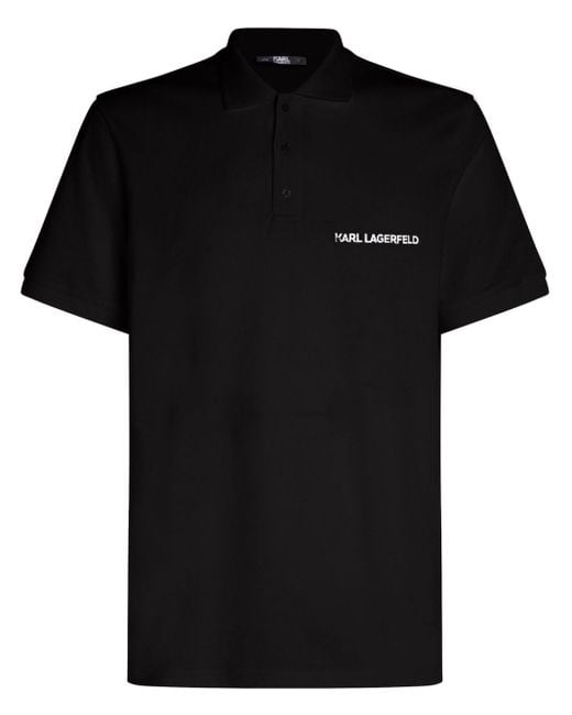 Karl Lagerfeld Black Logo-print Organic-cotton Polo Shirt for men
