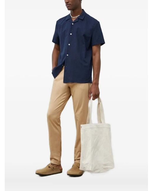 Bruuns Bazaar Blue Revere-Collar Short-Sleeve Shirt for men